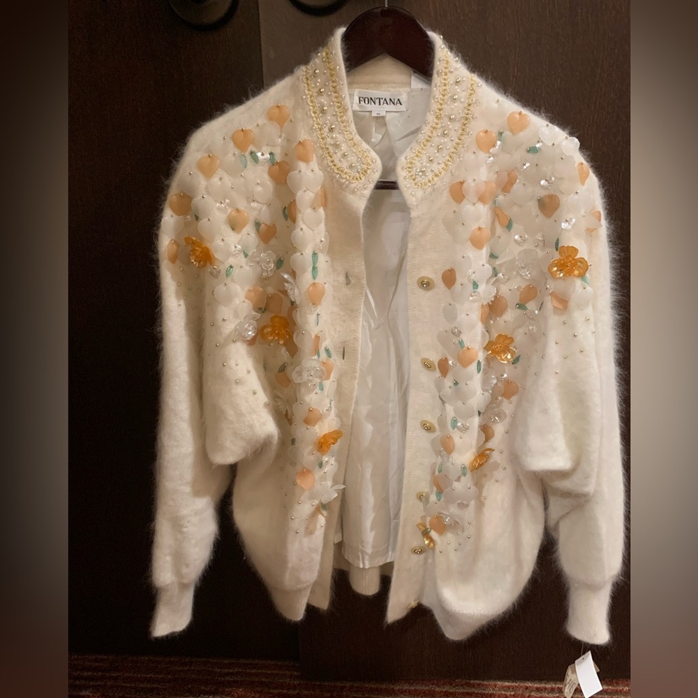 VINTAGE NWT EURO EVANS FONTANA ANGORA RABBIT HAIR EMBELLISHED SWEATER SIZE MED - Picture 10 of 16